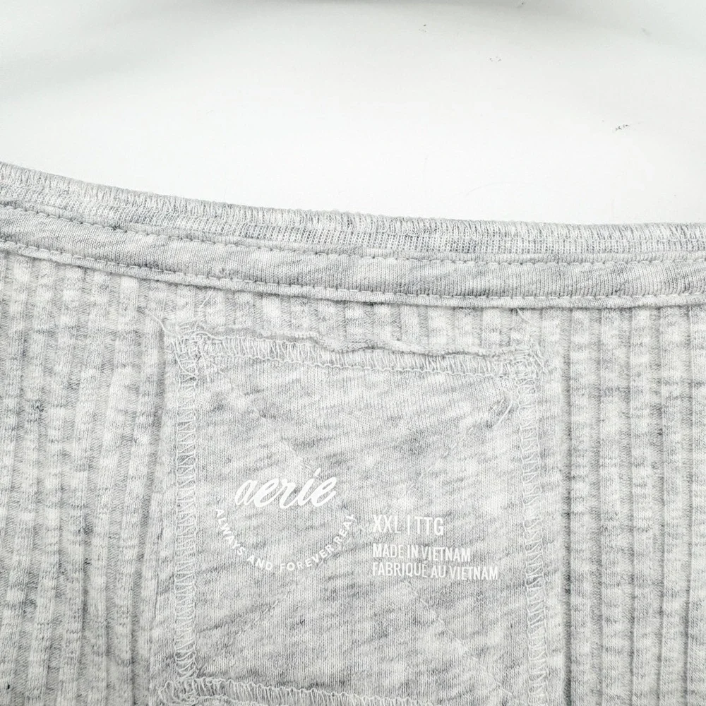Aerie‎ Womens Gray Ribbed Henley Long Sleeve Casual Loungewear Layering Top XXL